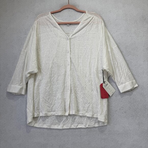 Cabi Sweetheart Topper Shirt Womens Large White 100% Linen Button Front Top - Picture 1 of 11